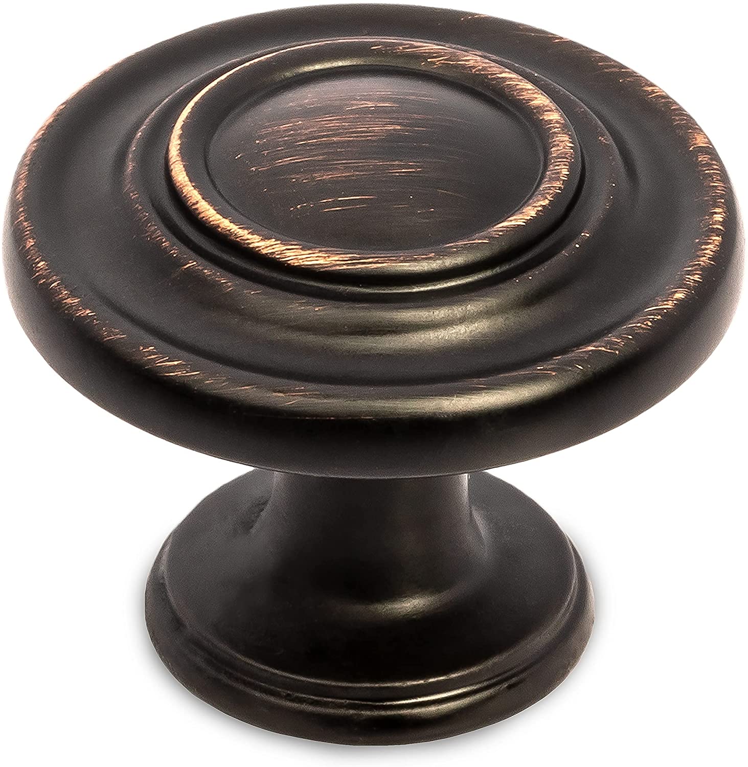 Ilyapa Oil Rubbed Bronze Kitchen Cabinet Knobs - 5 Pack of Round Ringed Hardware