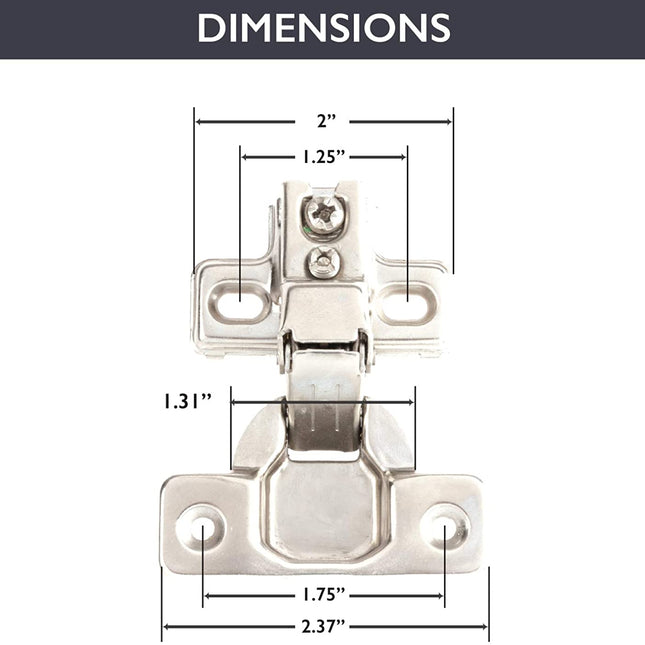 Self Closing Cabinet Hinges Satin Nickel, 50 Pack - 1/2 Inch Euro Face Frame Concealed Kitchen Cabinet Door Hinge Hardware
