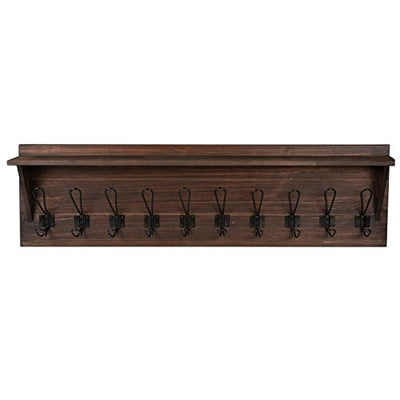 Ilyapa Wall Mounted Coat Rack Shelf, Espresso Wooden- 38" Entryway 10 Hook