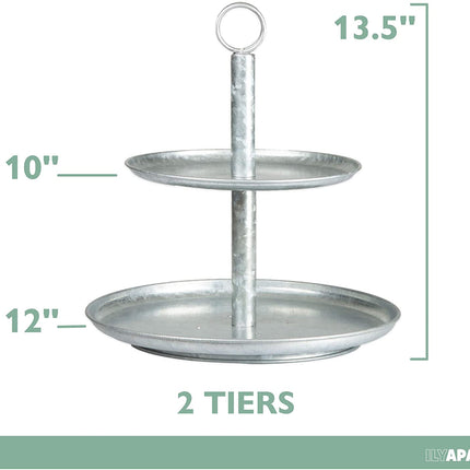 Galvanized Two Tier Serving Stand - 2 Tiered Metal Tray Platter for Cake, Dessert, Shrimp, Appetizers & More