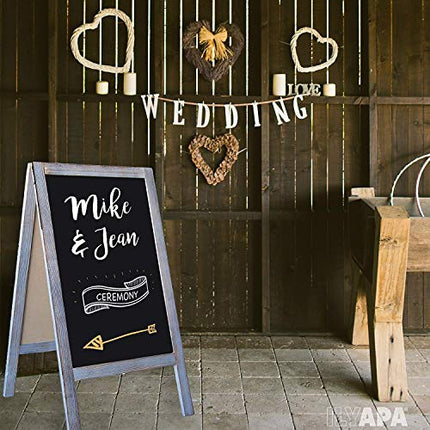 Wooden A-Frame Sign with Eraser & Chalk - 40 x 20 Inches Magnetic Sidewalk Chalkboard - Sturdy Freestanding Grey Sandwich Board Menu Display for Restaurant, Business or Wedding