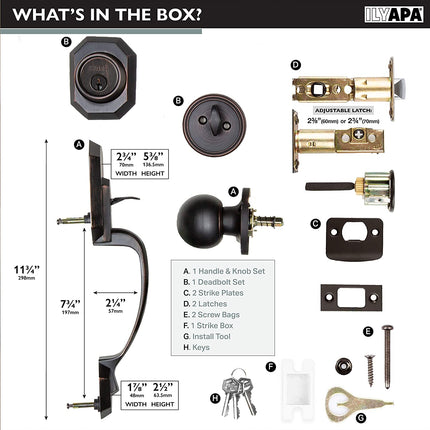 Ilyapa Front Entry Door Handle Set with Deadbolt - Heritage, Oil Rubbed Bronze