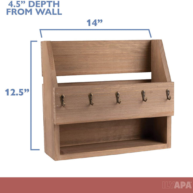 Ilyapa Rustic Wooden Key and Mail Holder with Shelf - Wall Mounted