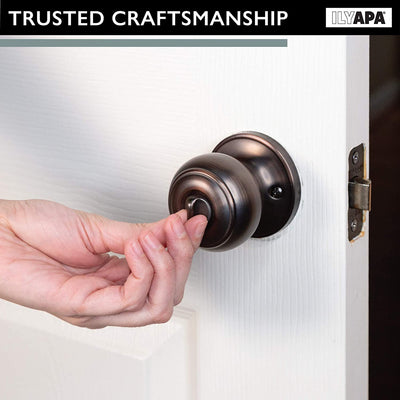 Interior Privacy Door knob - Keyless Locking Door Handles for Bedroom and Bathroom - Improved Oil Rubbed Bronze Finish - (6 Pack)