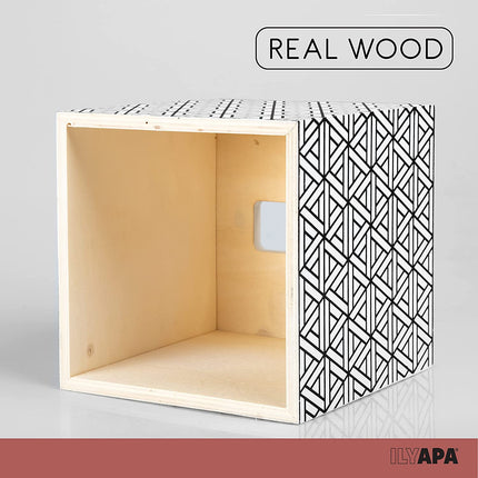 Ilyapa Wooden Tissue Box Cover, White Wood Geometric Design - Modern Printed White Wooden Tissue Holders