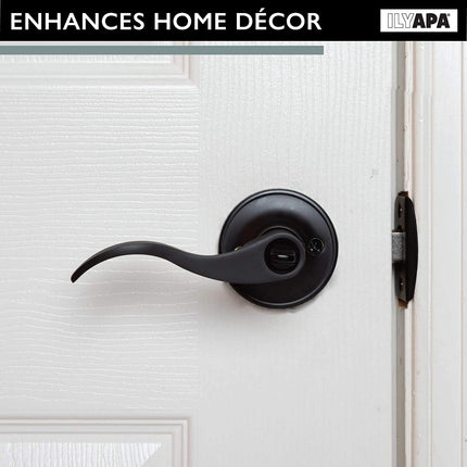 Interior Privacy Door Lever - Keyless Locking Reversible Door Handles for Bedroom and Bathroom - Improved Matte Black Finish - (6 Pack)