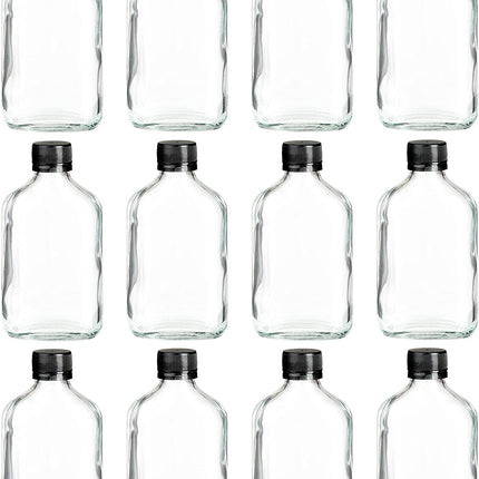 Ilyapa Ilyapa 200 ml Glass Flask Bottle - 12 Pack Liquor Pocket Flask with Plastic Top, Sauce, Oil, Syrup Bottle