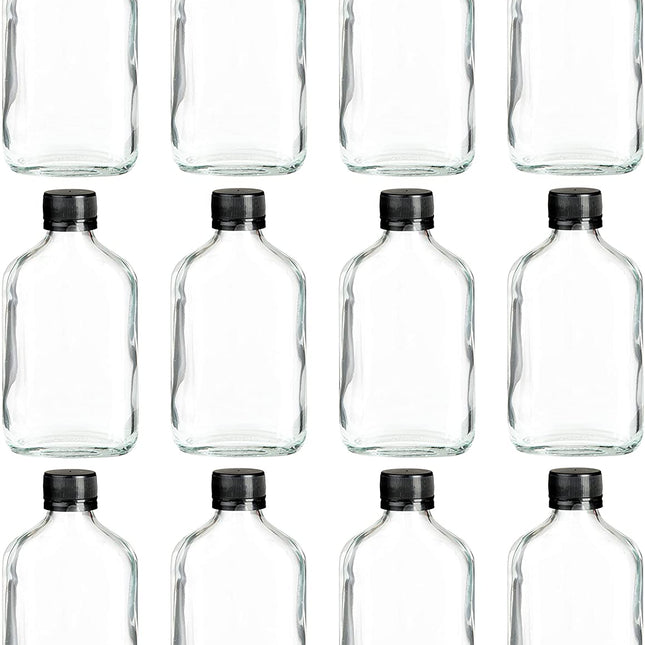 Ilyapa Ilyapa 200 ml Glass Flask Bottle - 12 Pack Liquor Pocket Flask with Plastic Top, Sauce, Oil, Syrup Bottle