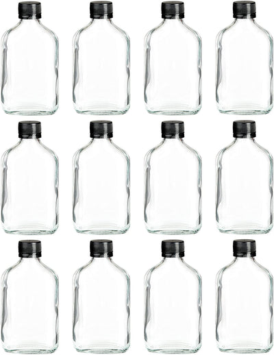 Ilyapa Ilyapa 200 ml Glass Flask Bottle - 12 Pack Liquor Pocket Flask with Plastic Top, Sauce, Oil, Syrup Bottle