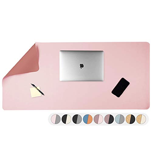 Office Desk Mat, Double Sided Blush & Mauve - Large 47 x 23 Inch Leather Style Computer Pad for Desk