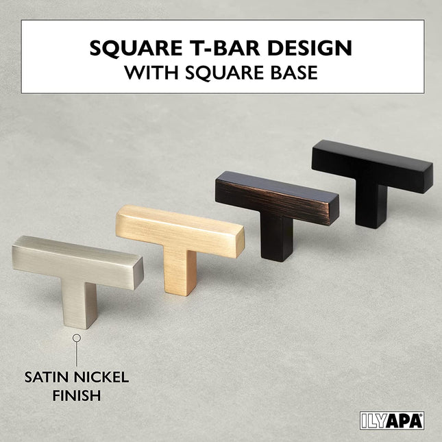 Satin Nickel Kitchen Cabinet Knobs, 25 Pack - Modern Square T-Knob Pull Handle