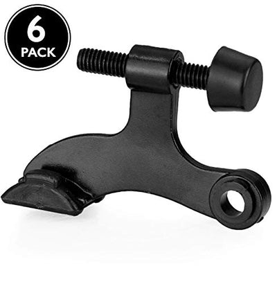 6 Pack Hinge Pin Black Door Stops -Heavy Duty Adjustable Door Stopper 2-1/2" x 1-3/4",with Black Rubber Bumper Tips