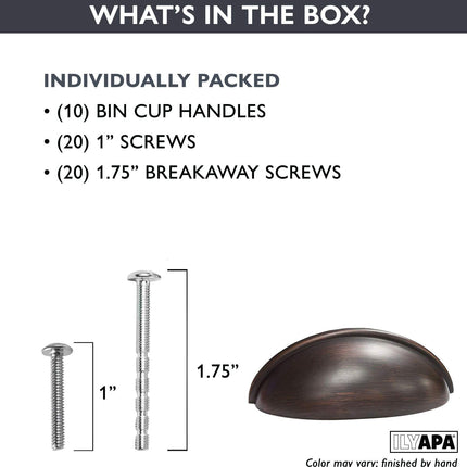 Oil Rubbed Bronze Kitchen Cabinet Pulls - 3 Inch Hole Center Bin Cup Drawer Handles - 10 Pack