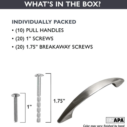 Satin Nickel Kitchen Cabinet Pull Handles - 3 Inch Hole Center Handle Pulls - 10 Pack of Kitchen Cabinet Hardware