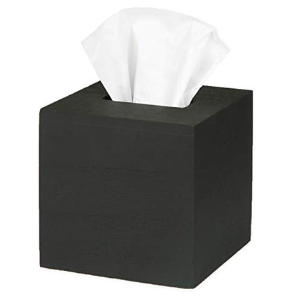 Ilyapa Wood Tissue Box Cover Square - Rustic Farmhouse Black Wooden Tissue Holder
