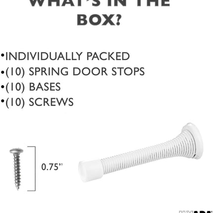 10 Pack of Spring Door Stops White - 3 1/4 Inch Heavy Duty Door Stop - Traditional Spring Door Stop with Rubber Bumper