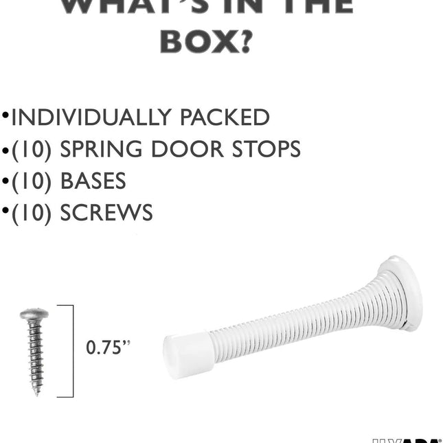 10 Pack of Spring Door Stops White - 3 1/4 Inch Heavy Duty Door Stop - Traditional Spring Door Stop with Rubber Bumper
