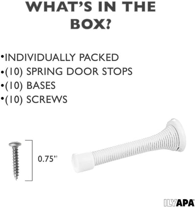 10 Pack of Spring Door Stops White - 3 1/4 Inch Heavy Duty Door Stop - Traditional Spring Door Stop with Rubber Bumper