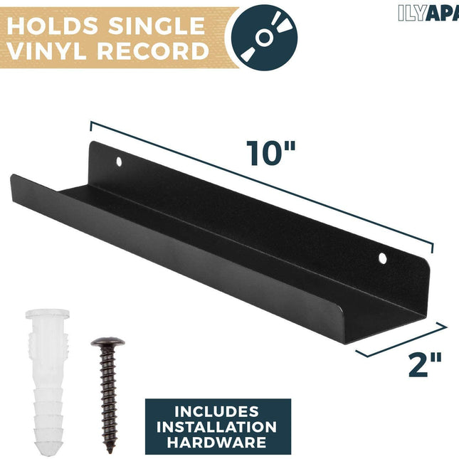 Ilyapa Vinyl Record Display Wall Mount, 4 Pack - Black Steel Record Holder Shelf