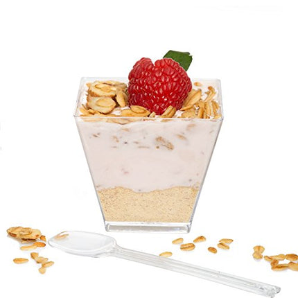 100 Mini Plastic Dessert Cups with Spoons - 2 oz Dessert Shooters