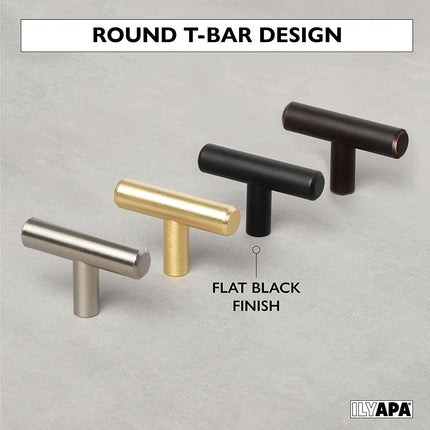 Black Kitchen Cabinet Knobs, 10 Pack - T-Knob Drawer Pull Handle Hardware