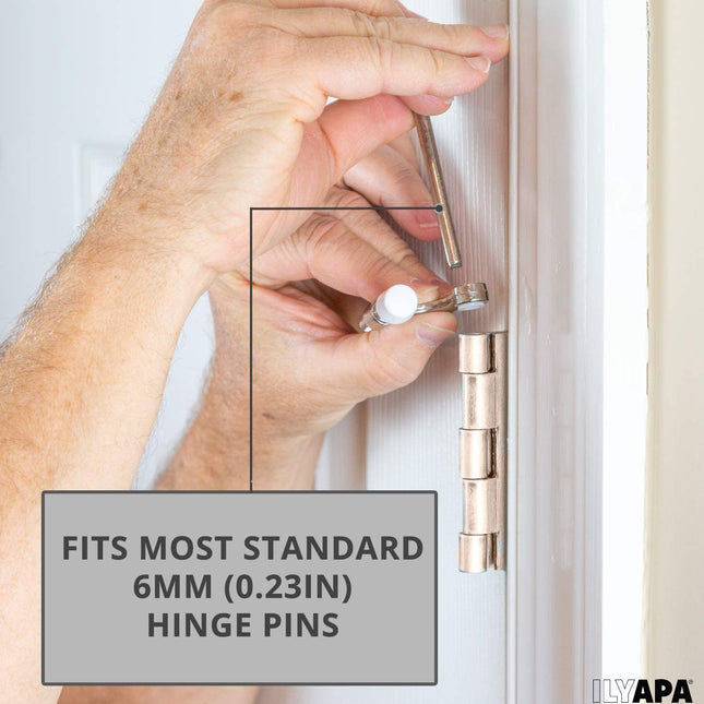 6 Pack Hinge Pin Satin Nickel Door Stops -Heavy Duty Adjustable Door Stopper 2-1/2" x 1-3/4",with White Rubber Bumper Tips