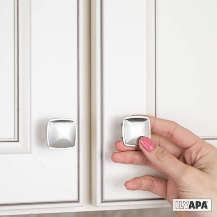 Satin Nickel Square Kitchen Cabinet Knobs - 10 Pack of Drawer Handles Hardware