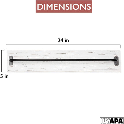 Ilyapa Wall Towel Rack for Bathroom - Rustic White Weathered Wood & Black Metal Bar