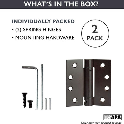 2 Pack of Self Closing Door Hinges Oil Rubbed Bronze - 4 x 4 Inch Square Interior Hinges for Doors