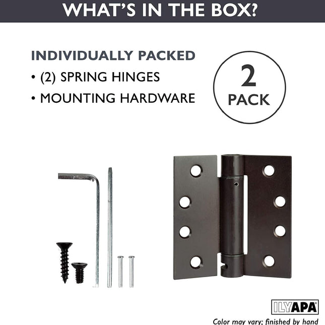 2 Pack of Self Closing Door Hinges Oil Rubbed Bronze - 4 x 4 Inch Square Interior Hinges for Doors