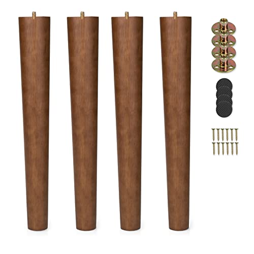 Ilyapa Wooden Furniture Feet - Set of 4 Brown 16 Inch Tapered Replacement Furniture Leg for Chairs, Coffee Tables, Ottomans, Cabinets, End Tables