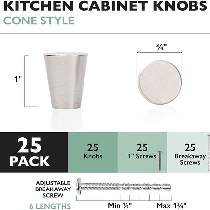 Ilyapa Satin Nickel Kitchen Cabinet Knobs - Circular Cone Drawer Handles - 25 Pack of Kitchen Cabinet Hardware