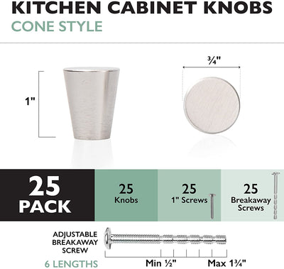 Ilyapa Satin Nickel Kitchen Cabinet Knobs - Circular Cone Drawer Handles - 25 Pack of Kitchen Cabinet Hardware