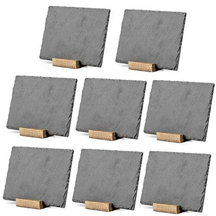 Mini Chalkboard Signs for Tables, 8 Pack - Rustic 5x6 Inch Small Slate Tabletop Chalk Boards with Wood Stands Set