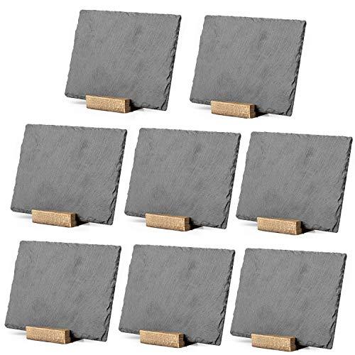 Mini Chalkboard Signs for Tables, 8 Pack - Rustic 5x6 Inch Small Slate Tabletop Chalk Boards with Wood Stands Set