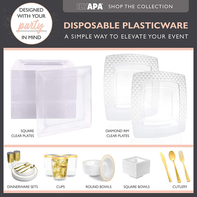 50 Plastic Square Plates - 4 Inch Clear Disposable Plates