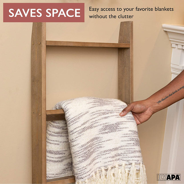 Ilyapa Blanket Ladder for The Living Room - Rustic Decorative Quilt Ladder, Barnwood