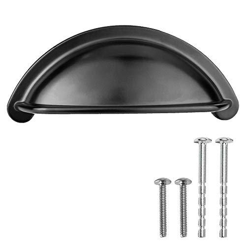 Black Kitchen Cabinet Pulls - New 3 Inch Hole Center Bin Cup Drawer Handles - 10 Pack of Kitchen Cabinet Hardware