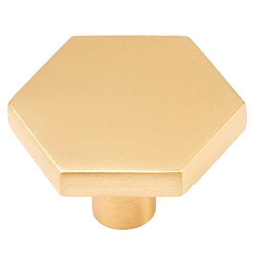 Ilyapa Brushed Gold Kitchen Cabinet Knobs - Hexagon Drawer Handles - 10 Pack of Kitchen Cabinet Hardware