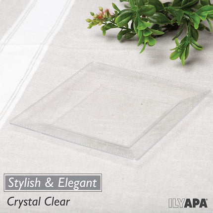 50 Plastic Square Plates - 6.5 Inch Clear Disposable Plates