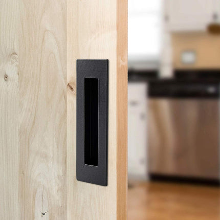 Flush Pull Handle 2 Pack, Black Stainless Steel, Concealed Screws - Barn Door Handles for Sliding Closet, Cabinet or Pocket Doors