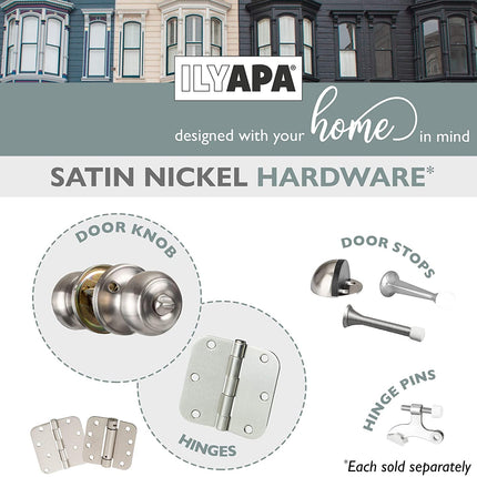 Interior Privacy Door Knob - Keyless Locking Door Handles for Bedroom or Bathroom - Satin Nickel Finish