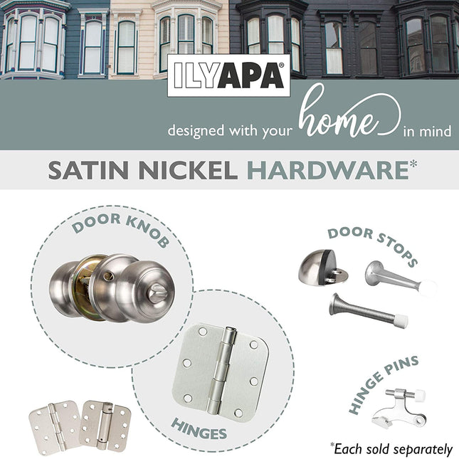 Interior Privacy Door Knob - Keyless Locking Door Handles for Bedroom or Bathroom - Satin Nickel Finish