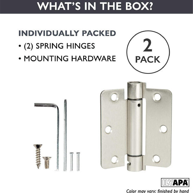 2 Pack of Self Closing Door Hinges Satin Nickel - 3 ¬¨Œ© x 3 ¬¨Œ© Inch Interior Hinges for Doors with 1/4" Radius
