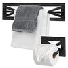 Ilyapa Rustic Towel Bar Toilet Paper Holder Set for Bathroom- Wall Mounted Bathroom Racks - Black Wood & Black Metal Bar, Farmhouse Decor