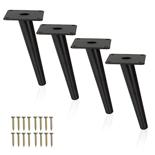 Ilyapa Tapered Oblique Metal Furniture Leg - Set of 4 Black Mid Century Modern 6 Inch Tapered Replacement Furniture Feet for Sofas, Chairs, Tables
