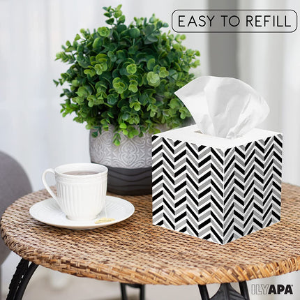 Ilyapa Wooden Tissue Box Cover, White Wood Sawtooth Design - Modern Printed White Wooden Tissue Holders