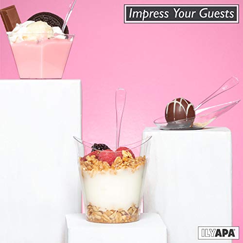 100 Mini Plastic Dessert Cups with Spoons - 4 oz Round Dessert Shooters