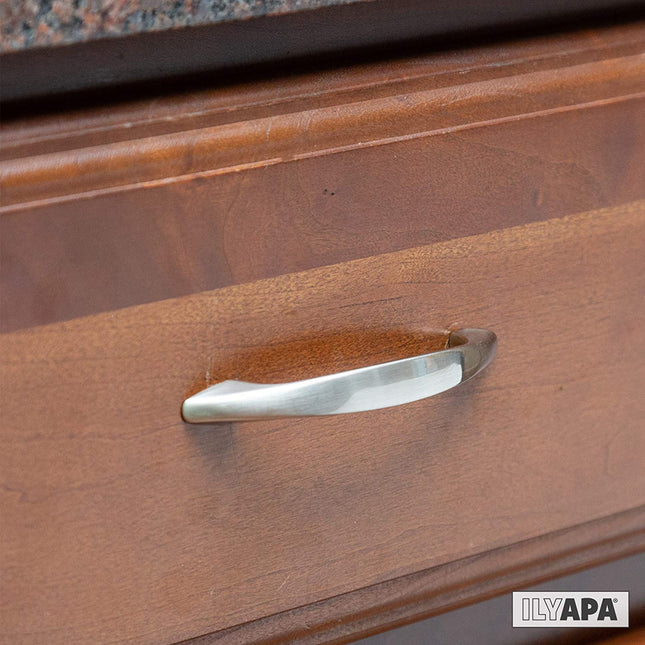 Satin Nickel Kitchen Cabinet Pull Handles - 3 Inch Hole Center Handle Pulls - 10 Pack of Kitchen Cabinet Hardware