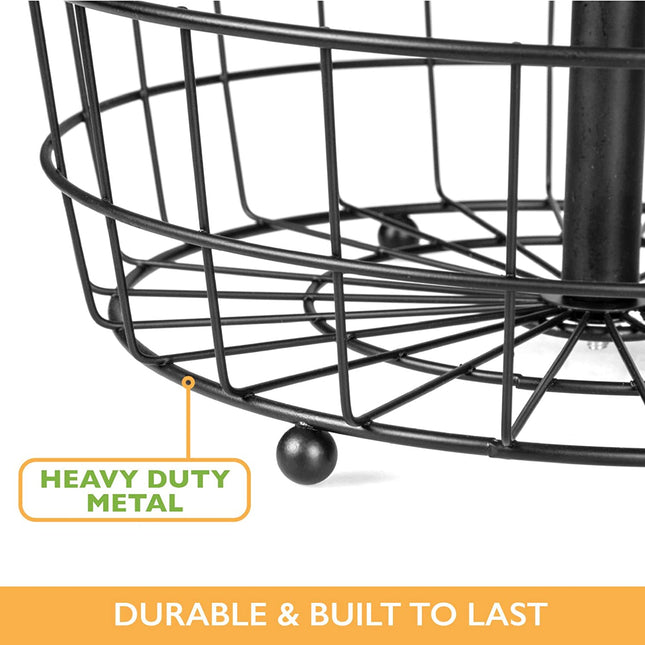 2 Tier Fruit Basket Stand - Galvanized 2 Tiered Metal Serving Tray for Fruit and Vegetable Storage